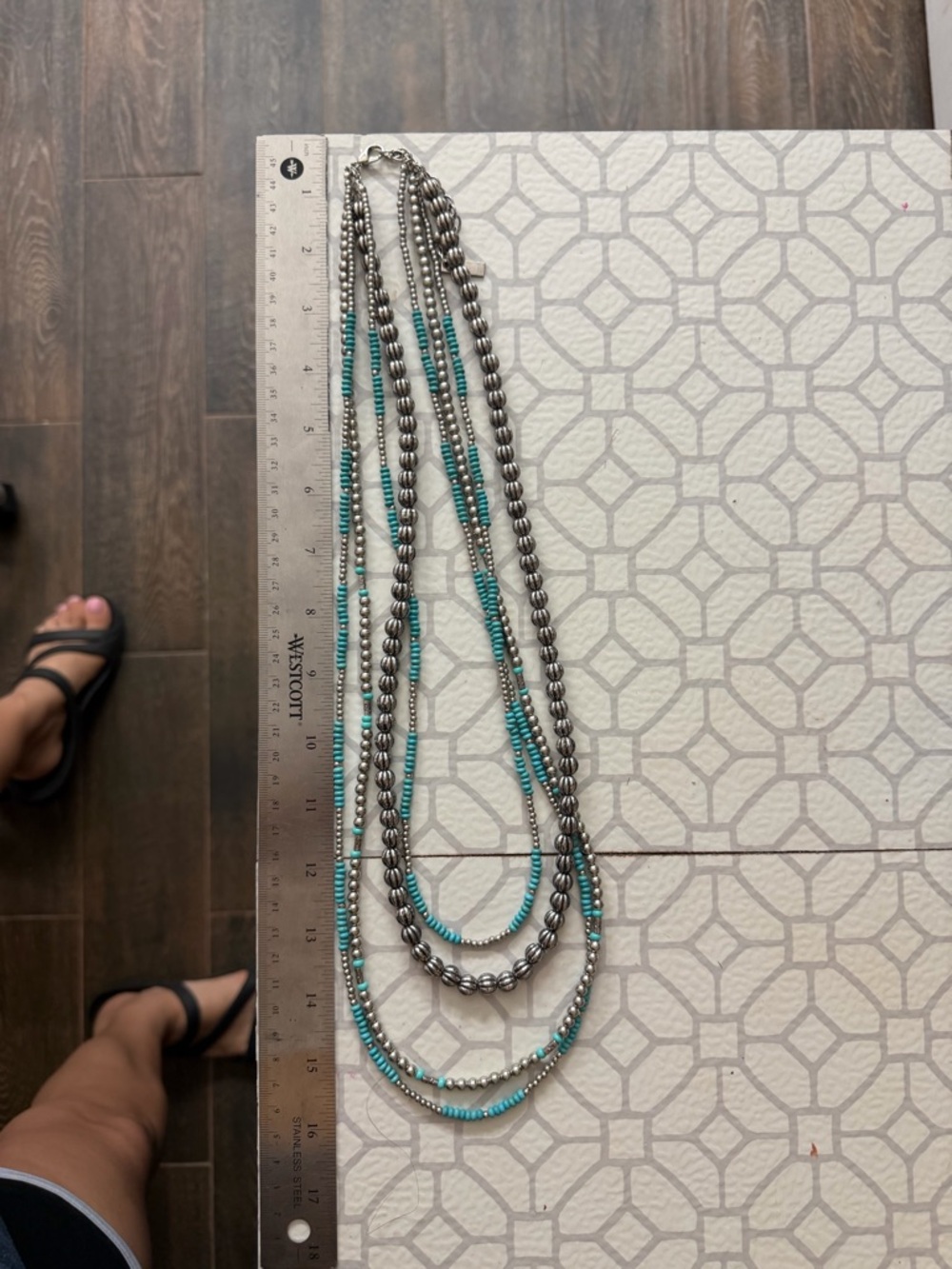 Multi-Strand Turquoise & Silver Bead Necklace - Women Jewelry